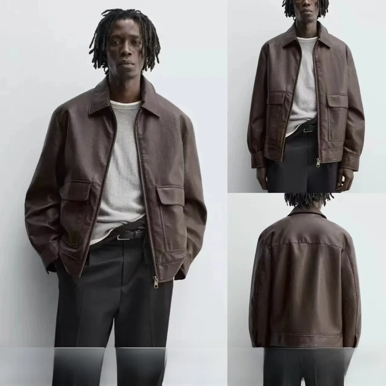 

Новая осенняя мужская куртка свободного кроя из искусственной кожи с декоративной молнией, повседневная верхняя одежда для молодежи, ветрозащитная