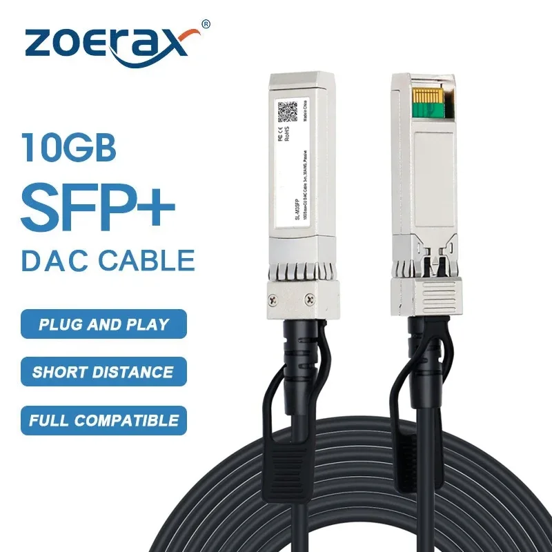 Кабель ZoeRax 10G SFP+ ЦАП, пассивная медь с прямым подключением, 0,5–7 м, совместимый с переключателем Cisco/MikroTik/HP/Intel и т. д.