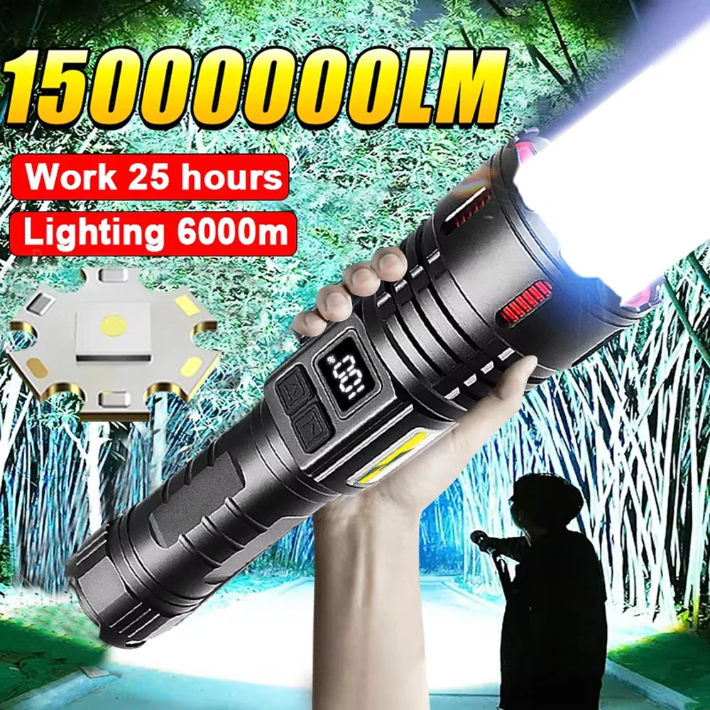 

15000000LM Ultra Powerful Flashlight Zoom 6000M Long Range Torch High Power Led Flashlights Rechargeable Magnet Tactical Lantern