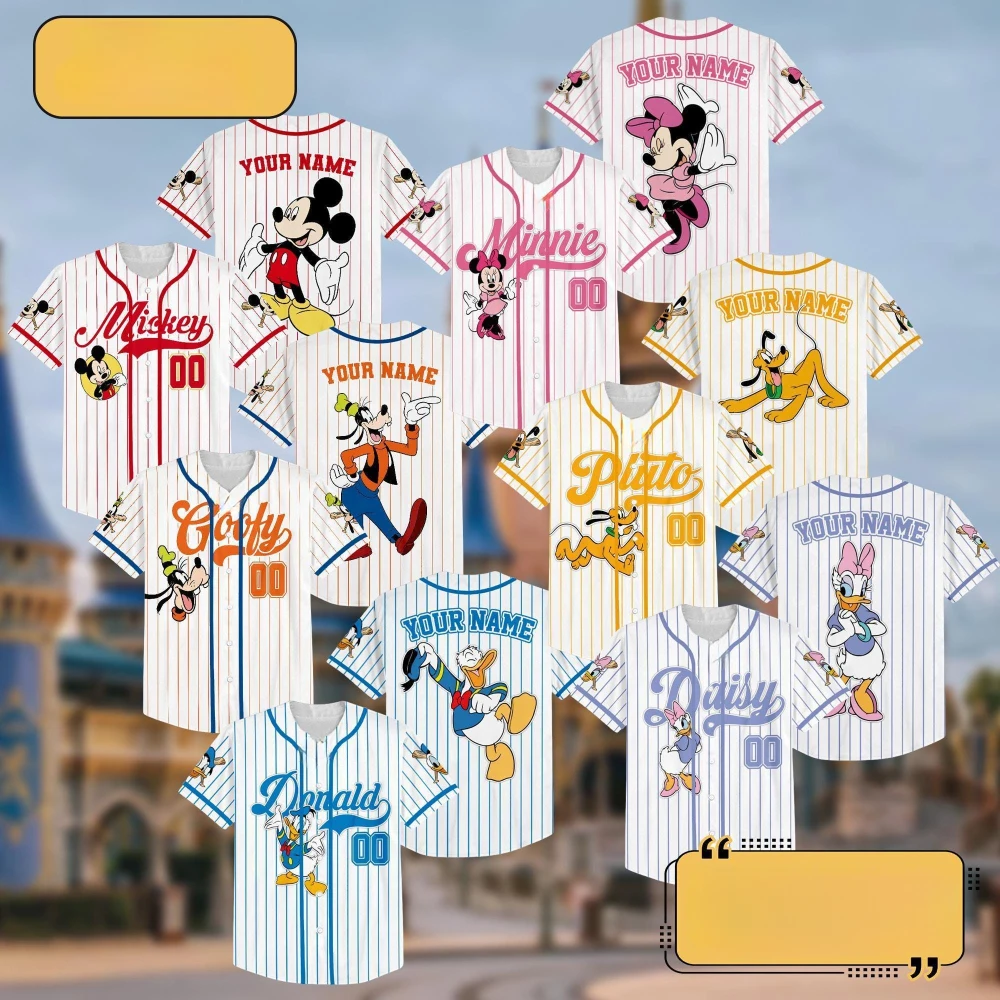 Summer Personalize Disney Mickey & Friends Cartoon 3D Jersey Children's Adult Oversized Breathable Quick Drying Baseball Jersey