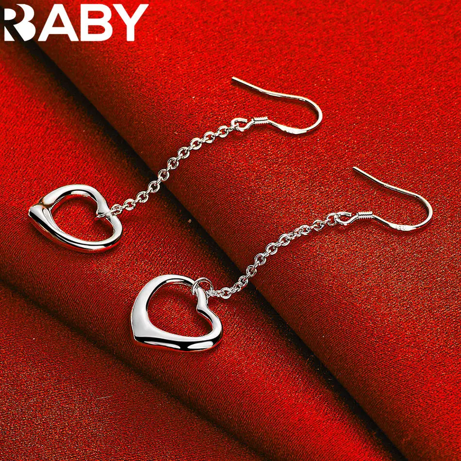

URBABY 925 Sterling Silver Heart Drop Earrings For Women Jewelry Fashion Elegant Engagement Wedding Accessories