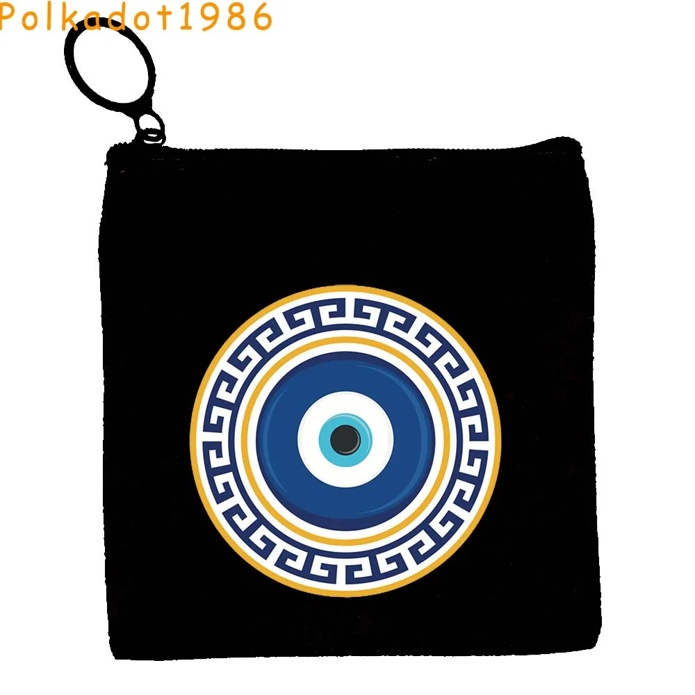 

Greek Turkish Colorful Nazar Blue Evil Eye Amulet GREECE Hamsa Hand Girl Key Coin Purse Canvas Bag Cotton Pouch Cute Wallet Gift