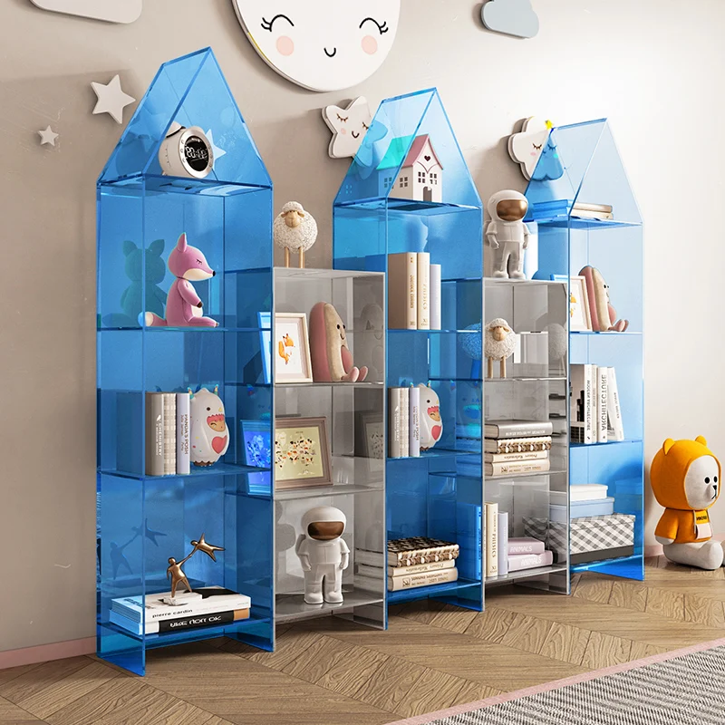 Nordic style light luxury children's bookshelf acrylic bookcase picture book storage rack baby toy storage floor rack