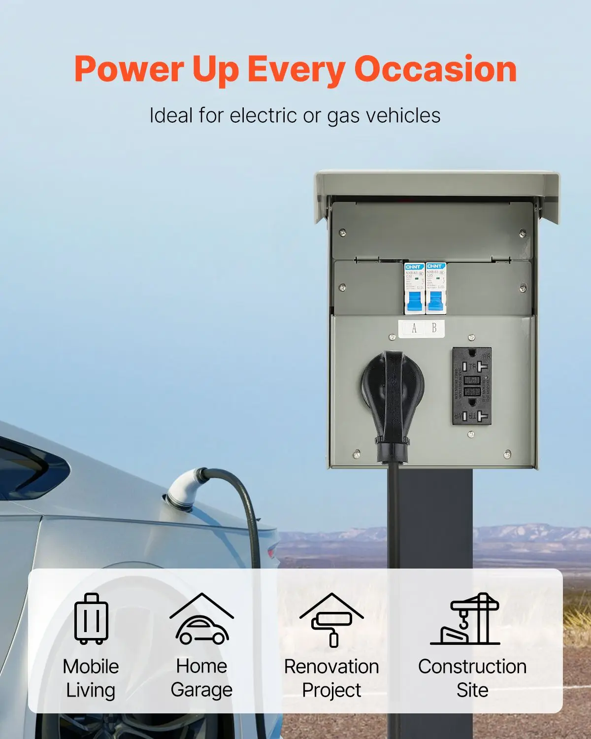 Temporary Power Outlet Panel, 20 30 Amp, RV EV Electrical Outlet Panel with NEMA 30 Amp GFCI 20 Amp Receptacle Installed, Pre-Wi