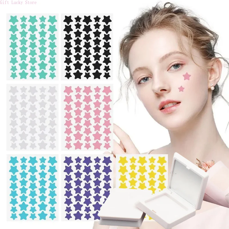 1 caixa cor acne remendo desaparecer reparação invisível remoção de acne adesivos bonito corretivo ferramenta de maquiagem estilo estrela com caixa de armazenamento espelho