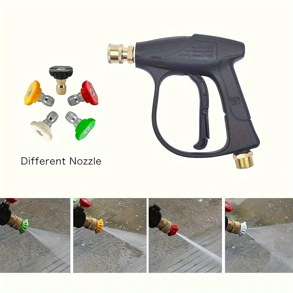 High Pressure Car Wash Gun,5 Colors Quick Connect 1/ 4inch Nozzles M22-14 Hose Connector,Max 3000 PSI,Garden Irrigation Spray