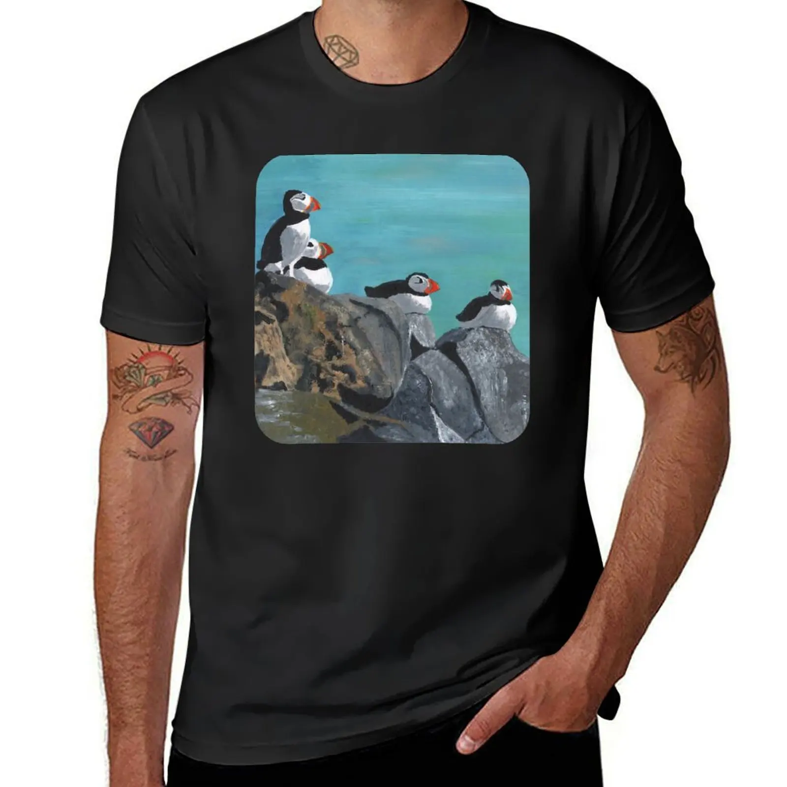 

A group of Puffins on Rocks T-Shirt Anime t-shirt hippie clothes sports fans clothes mens t shirt