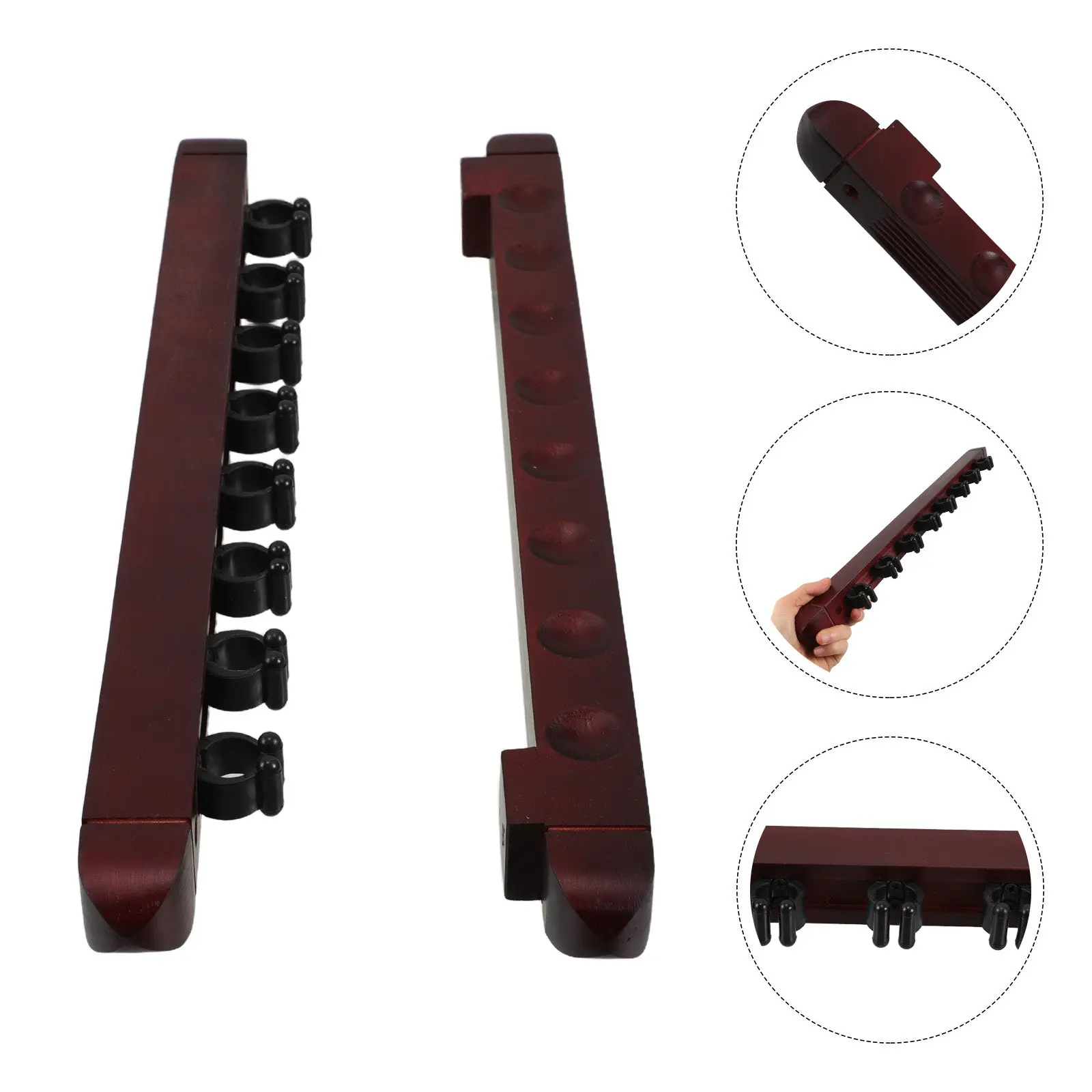 

1Set 8 Cues Wall Mount Billiard Rack Solid Wood Pool Stick Holder Display Stand with Roman Design for Room Decorative