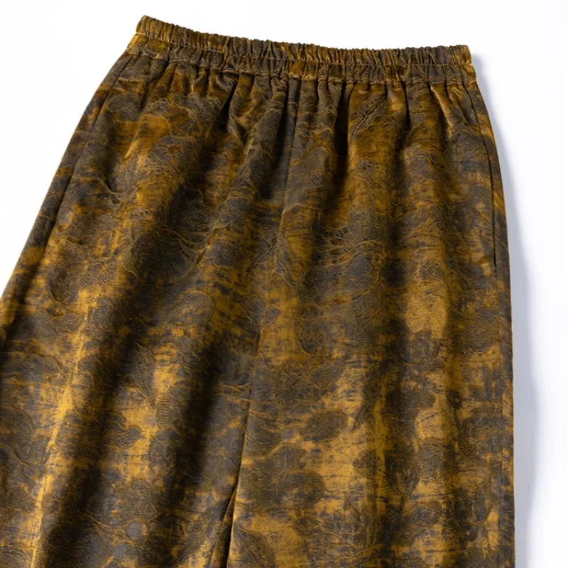 Birdtree 45 MM 79% Moerbei Zijde 21% Nylon Broek, Dames Elastische Taille Losse Gouden Kleur Wijde Pijpen Broek, 2025 Nieuwe P57141JF