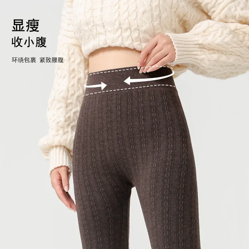 Women Modal Yoga Pants Leggings Warm Velvet High Waisted Skinny Stretch Pants Striped Twisted Pattern Comfort Small Leg Leggings