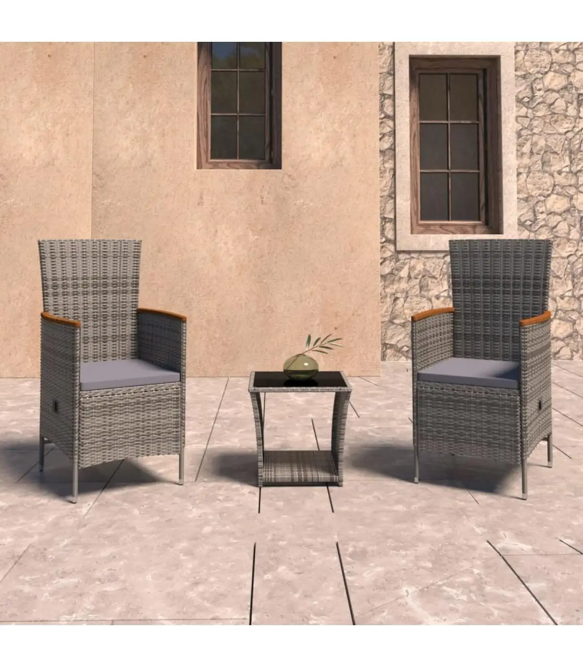 Garden sets garden furniture Set 3 PCs and gray synthetic rattan cushions