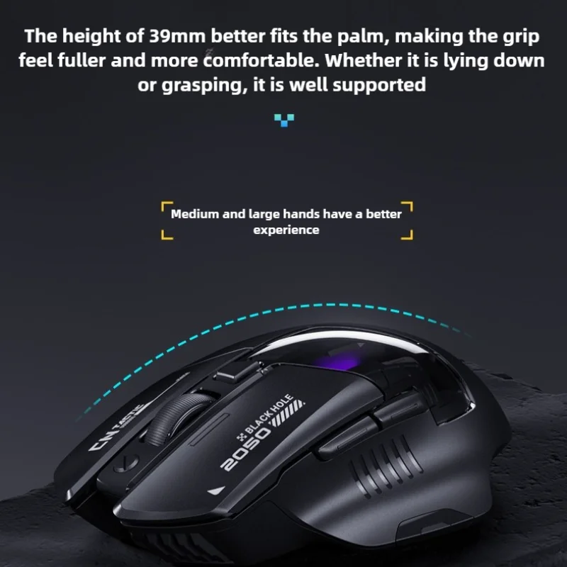 A9 ماوس بلوتوث لاسلكي 2.4G RGB تأثير الضوء 12800 ديسيبل متوحد الخواص قابل للتعديل مريح ماوس محمول مع مؤشر البطارية ل