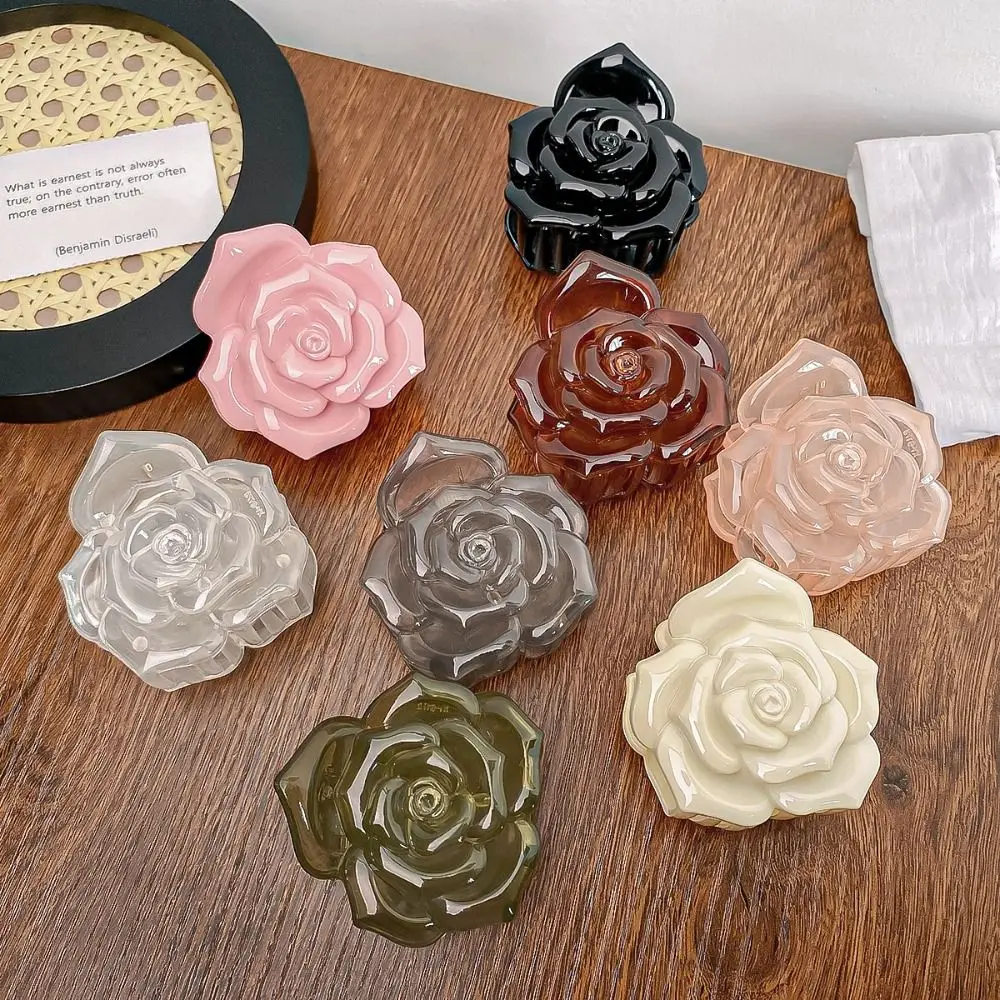 Korean Style Retro Rose Hair Claw Fashion Design Transparent Flower Hair Clip Shark Clamp Ponytail Hairpin Acrylic Hair Claw DIY