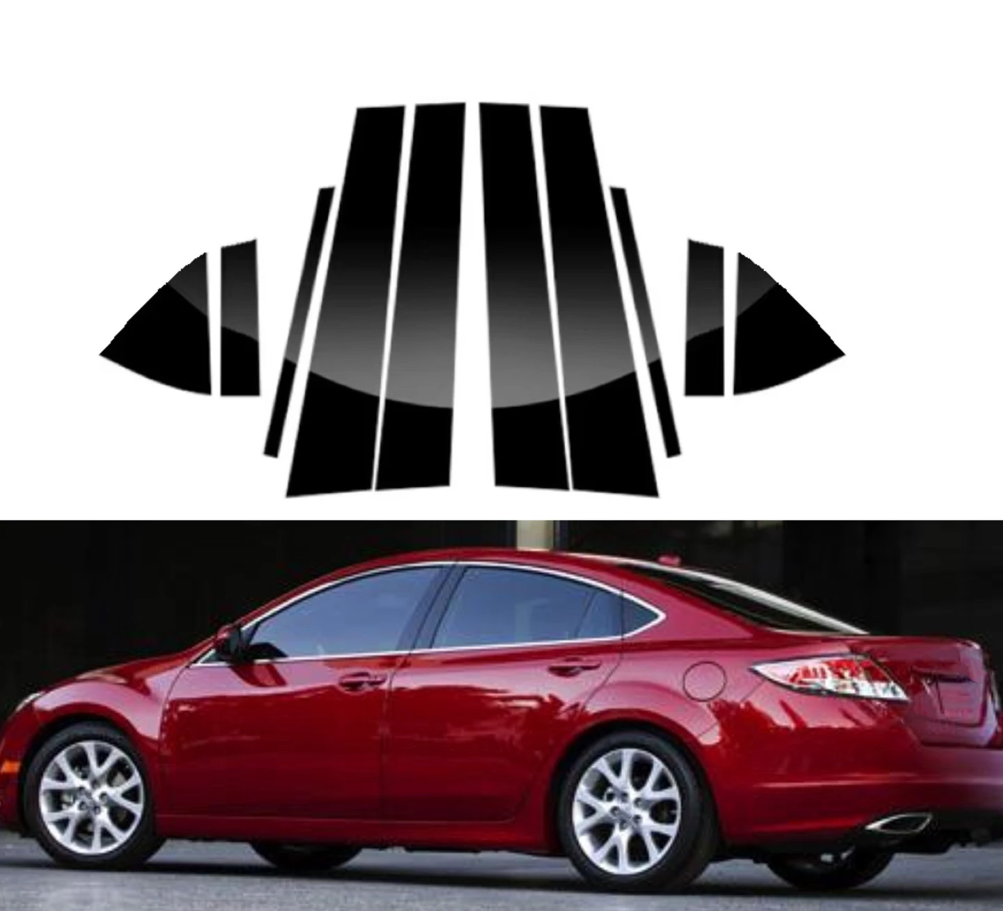 

10Pcs Car Door Window Pillar Posts Trim Covers Sticker For Mazda 6 RUIYI 2010 2011 2012 2013 2014 2015