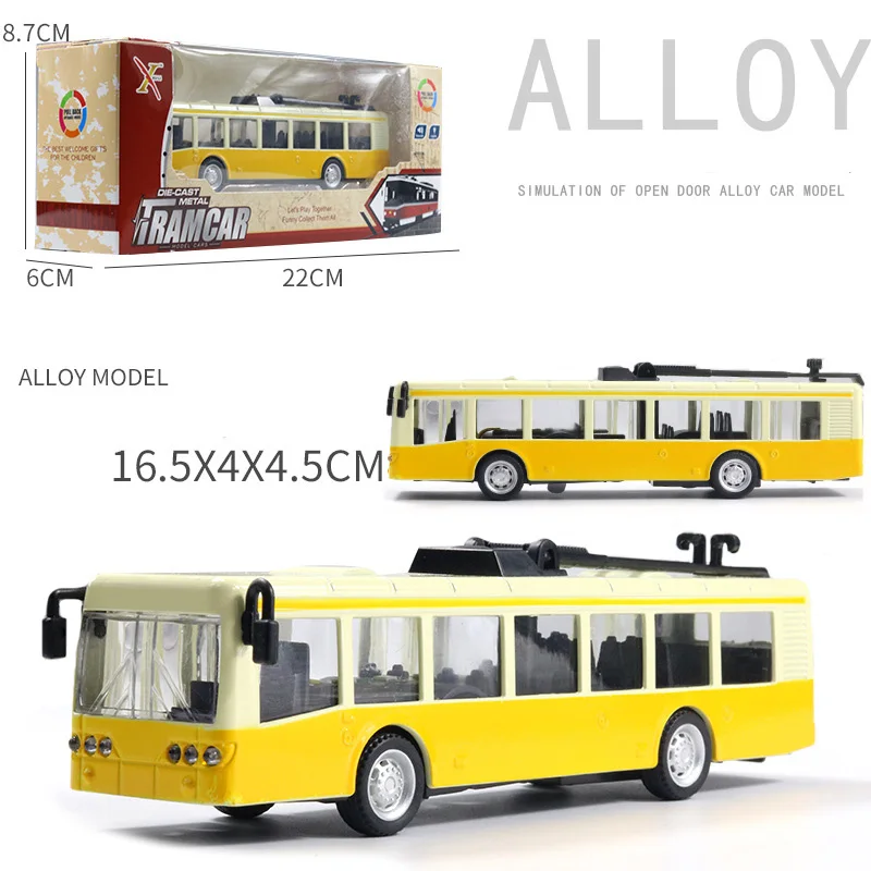 

Alloy Car Model Tourism Sightseeing Tram Car Door Opening Light Music Children's Toy Simulation School Bus