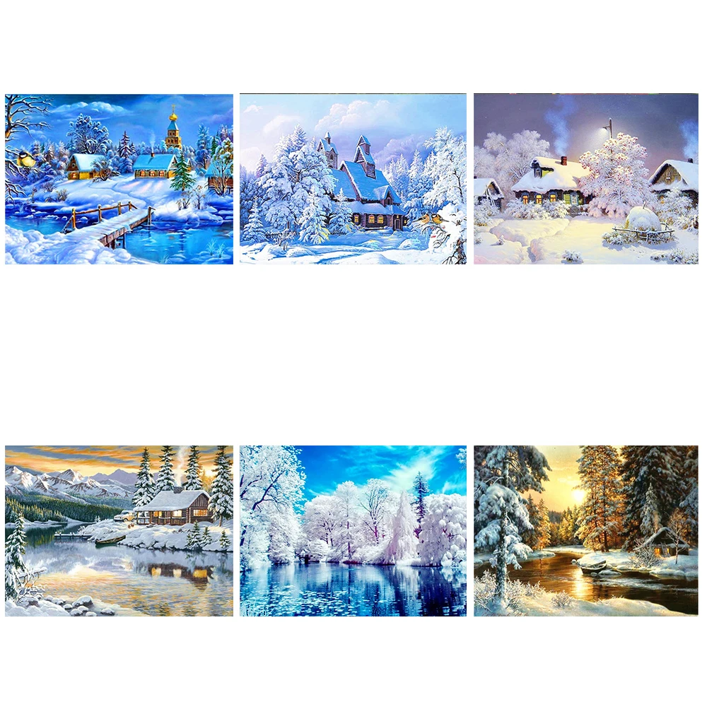 Full Square&Round Diamond Painting Landscape Spring 5D Diamond Embroidery snow scene Mosaic Cross Stitch Winter Home Decor Gift