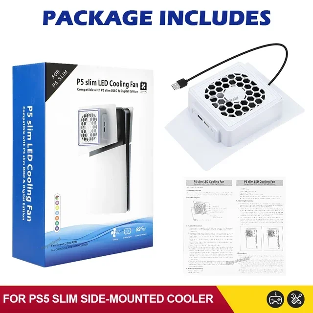 Aan de zijkant gemonteerde koelventilator met LED-licht 2 USB-poorten Game Console-koelventilator Zijkoelemiddel voor PS5 SLIM Game Console Accessori