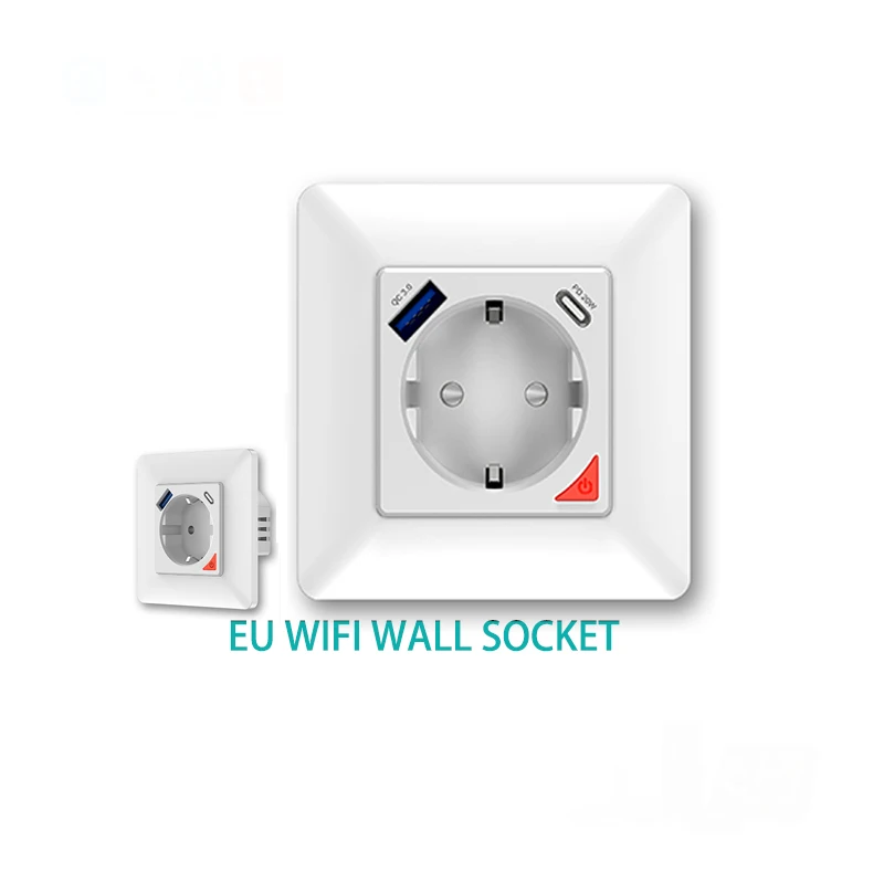 Stopkontak Pintar Dinding Tuya Smart Home EU 16A Gaya Modern dengan Port USB Tipe C yang Aman, Kontrol Suara Alexa, Stopkontak Wifi