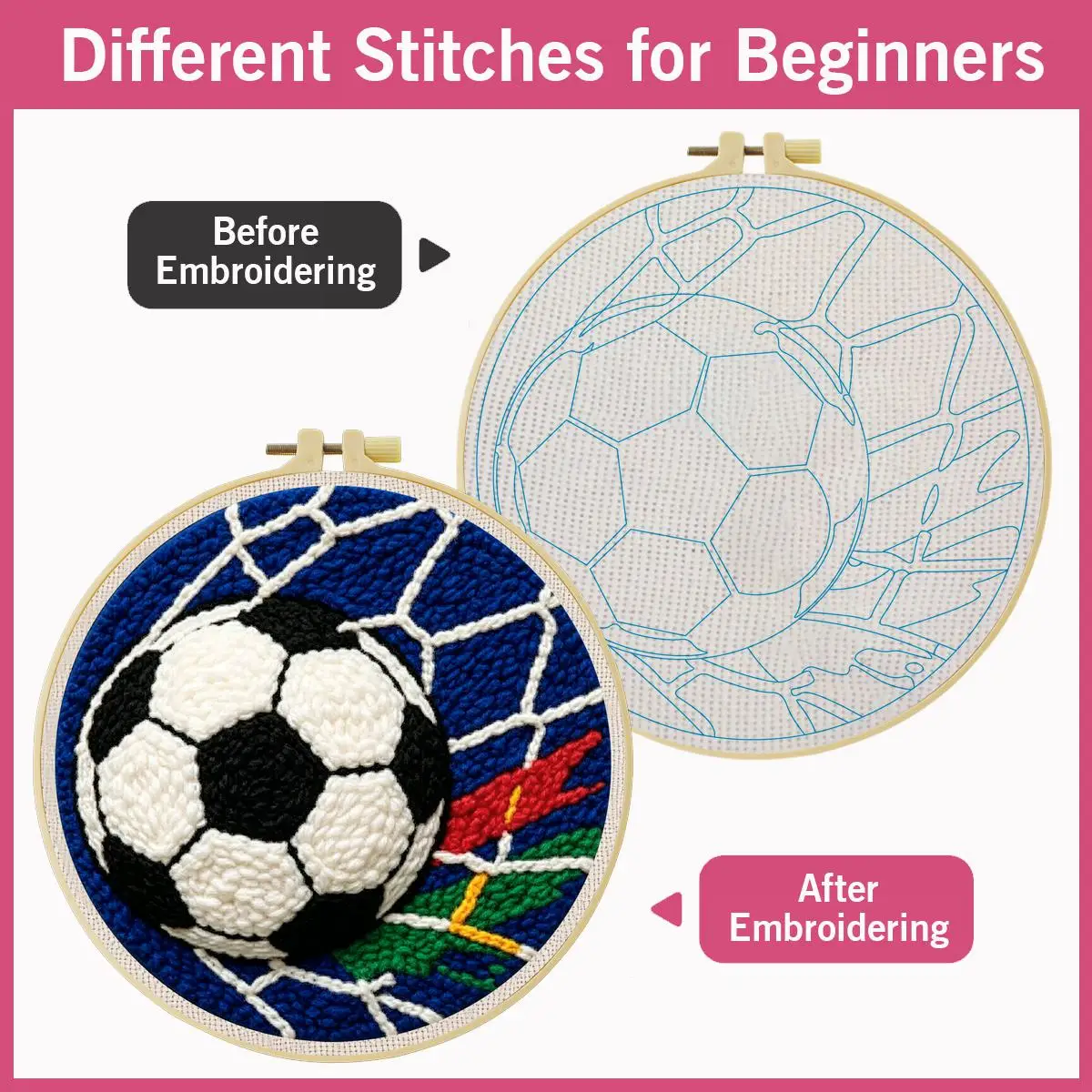 20X20CM/7,87 Zoll Fußballtor Punch-Nadel-Stickerei-Set, Stickerei, gestrickte Stickerei, DIY, handgemachtes Geschenk, Heimdekoration – Detail 6