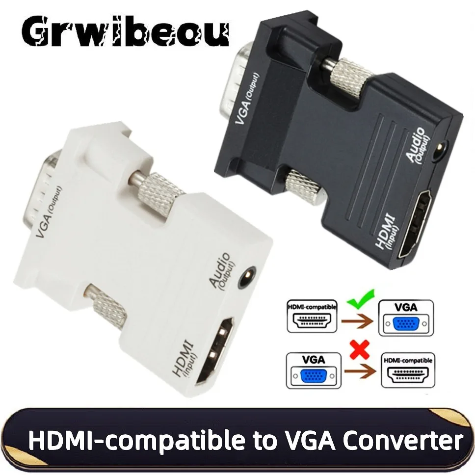 

1080P HDMI to VGA Converter with 3.5mm Audio Cable - for PC Laptop Monitor Projector HDMI-Compatible Female to VGA Male Adapter