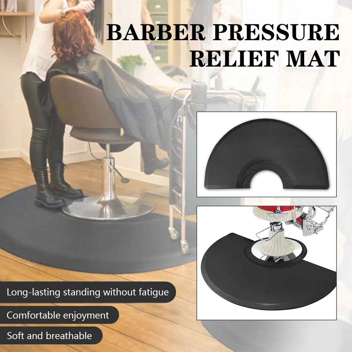 Waterproof Stain Resistant Half Circle Barber Chair Floor Mat, Thick Cushion Pressure Relief Anti-Tired Standing Mat Stylist