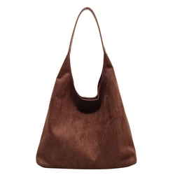 Women Suede Shoulder Bag Retro Single Shoulder Bag Solid Color Simple Tote Handbag Hasp Closure Vintage Hobo Bag Top Handle Bag