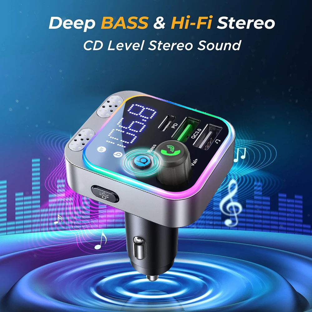 Car Cigarette Lighter Bluetooth 5.0 Receiver FM Transmitter Stereo Mp3 Player Auto PD QC3.0 Charger Car Electronics Accessories