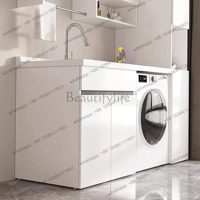 Balcony Laundry Cabinet Bathroom Laundry Sink with Scrubbing Plate Drum Washing Machine Cabinet Bathroom