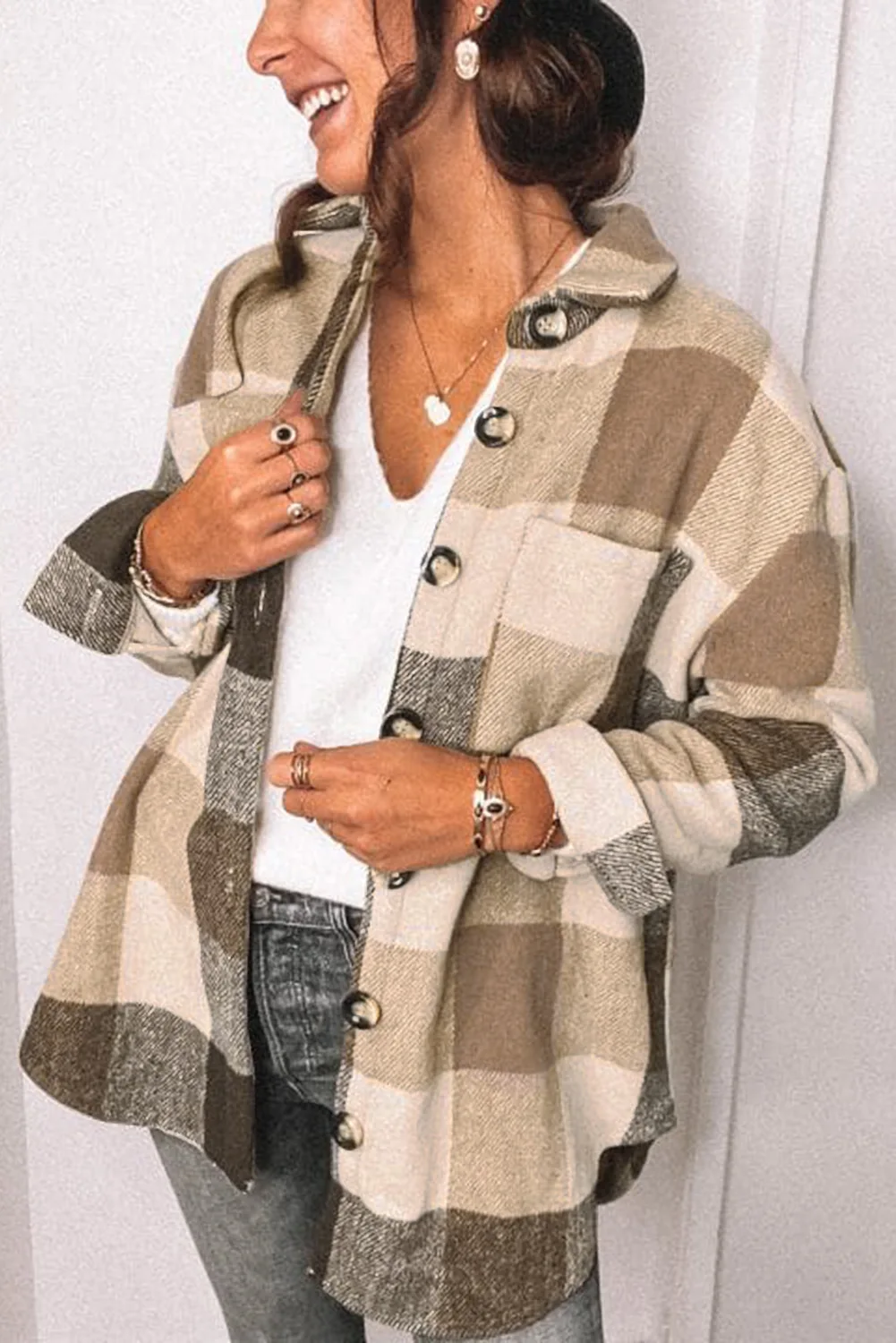 Casual Women's Single-breasted Patch Pocket Casual Shirt Coat Autumn Winter 2022 Thickened Fashion Loose Plaid Shirt Coat Top