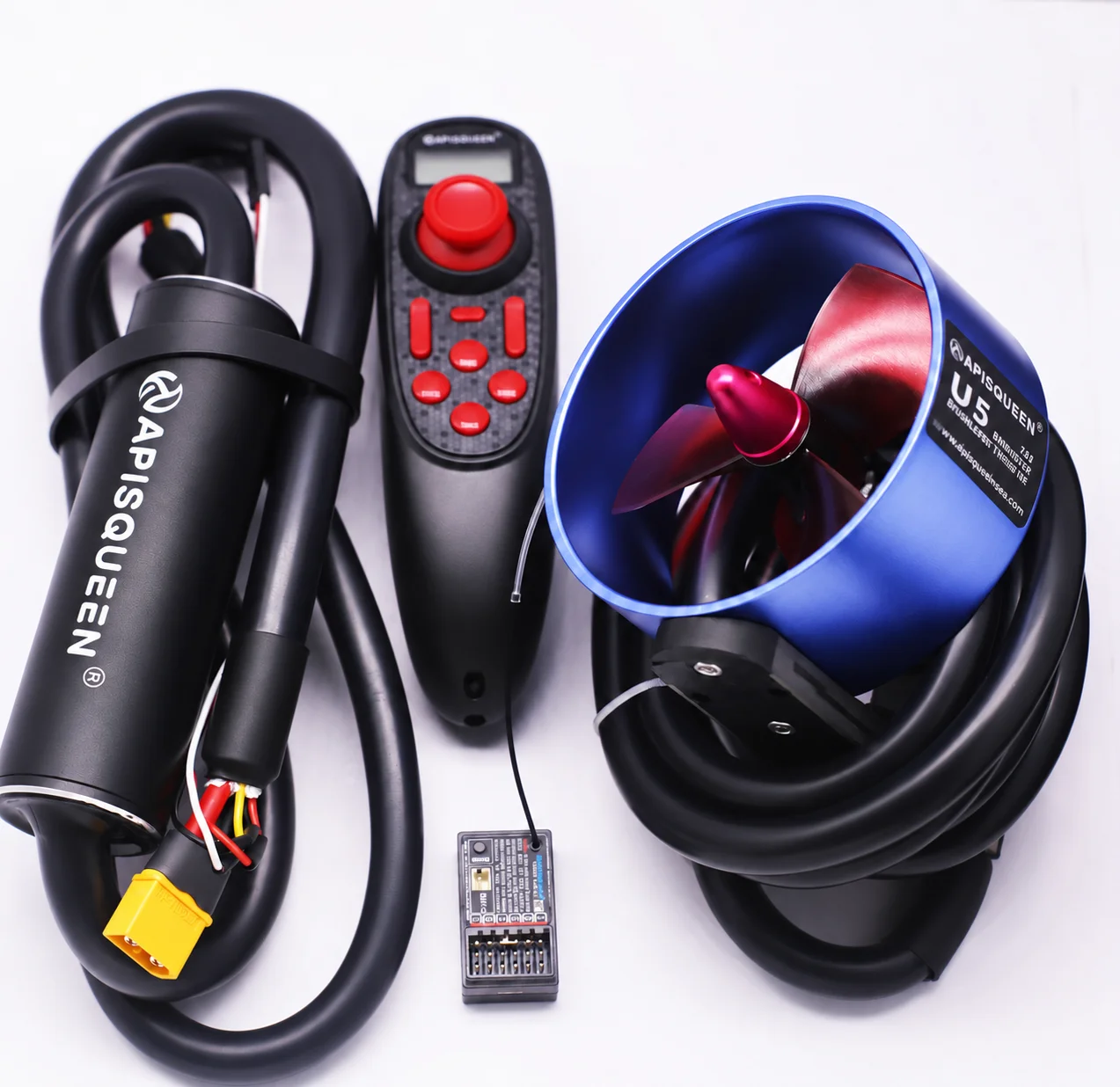 APISQUEEN U5 Brushless Underwater Thruster, 12–24V, 8.4kg Tested Thrust, 800W, Optional 100A Waterproof ESC & Remote Controller