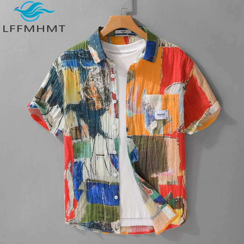 America Style Summer Fashion Men's Simple Short-sleeved Shirt Hawaii Beach Holiday Casual Loose Youth Streetwear Tops Male 557