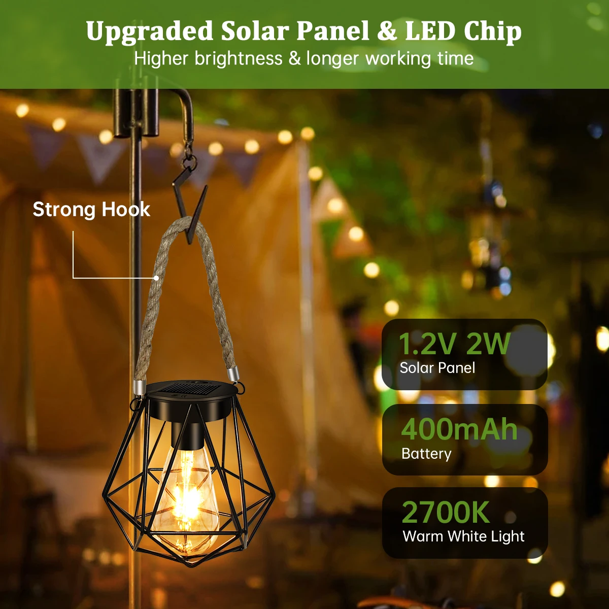 Solar Lanterns Lamps Tabletop Filament LED E27 Hanging Solar Powered Garden Decorative Table Lights for Patio Backyard Courtyard