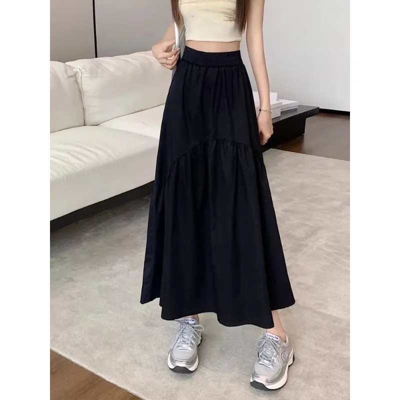 

Модная корейская дизайнерская юбка-миди для женщин, летняя новинка, плиссированная, с эластичной талией, однотонная, женская юбка до колен