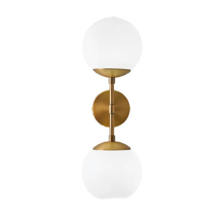 

Nordic Dual Heads Milky White Frosted Glass Ball Shade E27 LED Wall Lamp Bedroom Bedside Wrought Iron Golden Plated