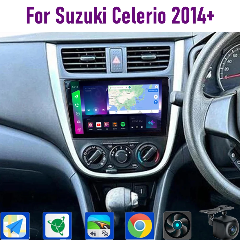 

GPS 9"For Suzuki Celerio 2014+ Wireless CarPlay Android 15 Car Radio WIFI Multimedia Player Head Unit Google Map Camera 4GB+64GB
