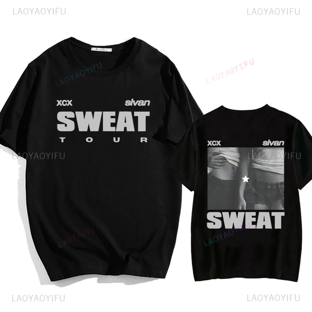 Charli XCX Troye Sivan Sweat Tour Double Sided Graphic T-Shirt, Music Concert Unisex Casual Streetwear Short Sleeve Tee