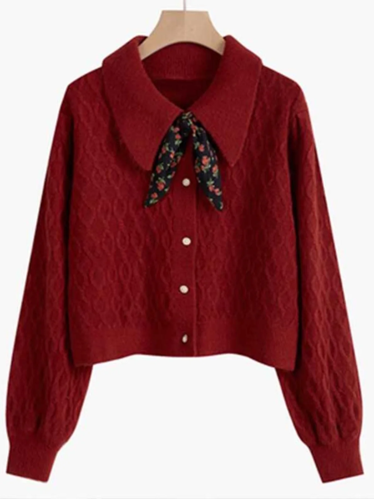 Maglione ampio lavorato a maglia rosso con colletto per bambola per donna Capispalla autunno inverno Design casual Sensation Carta in maglia a tema Capodanno...