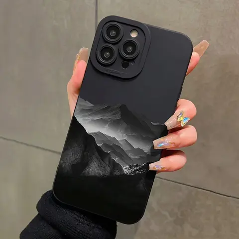 Black Mountain INS Design Phone Case For iPhone 17 16 15 14 13 12 11 Pro Max XS Max  X XR 16E Shockproof Matte Soft Cover
