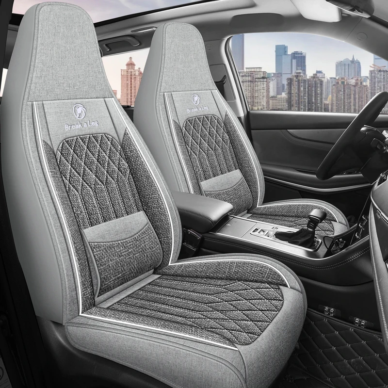 

Роскошные дышащие льняные чехлы на 2 передних сиденья автомобиля, классический цвет, стеганые, совместимые с подушками безопасности, всесезонные защитные чехлы для автомобильных сидений.