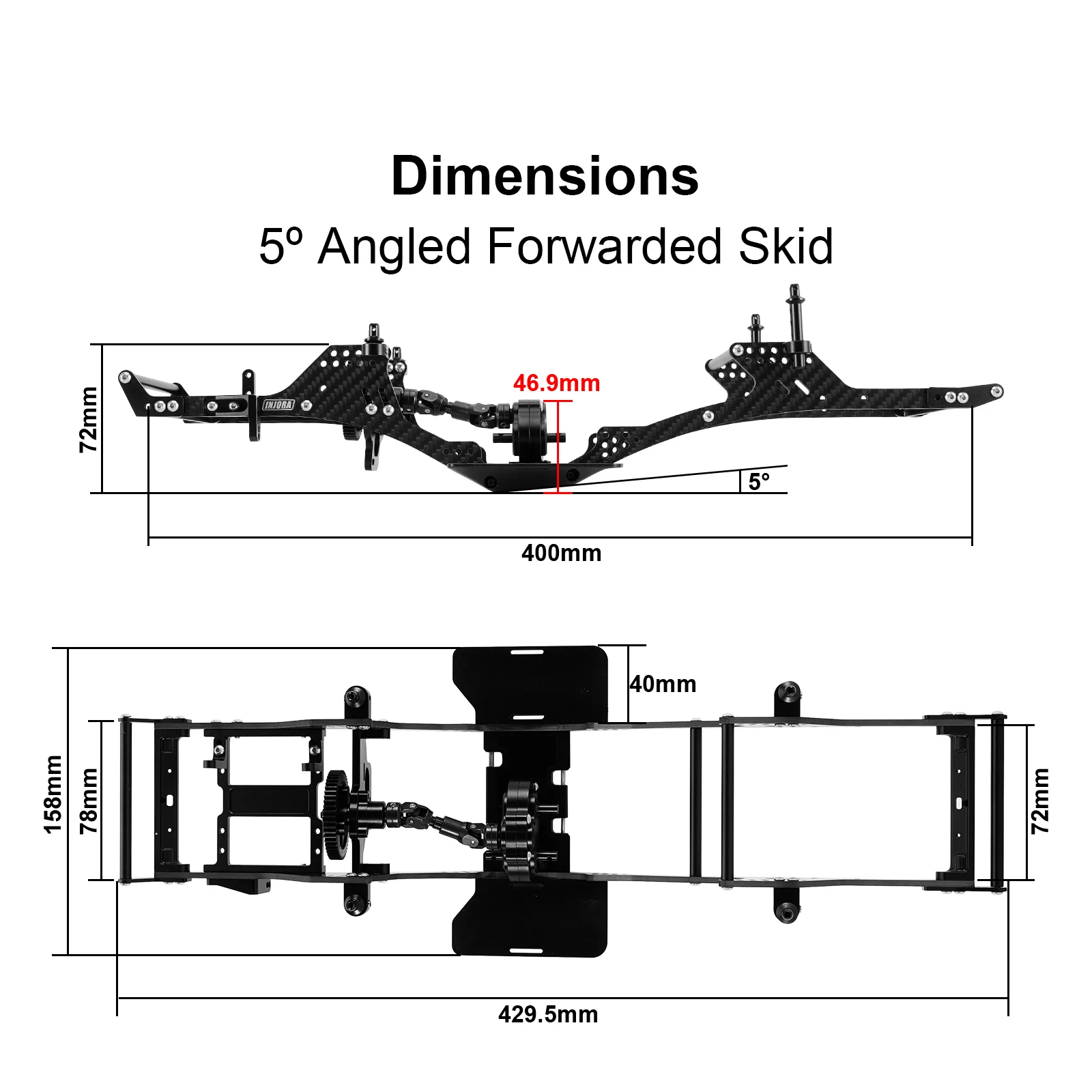 INJORA Front Mounted Transmission LCG Carbon Fiber Chassis Kit for 1/10 RC Crawlers (INC-10F)