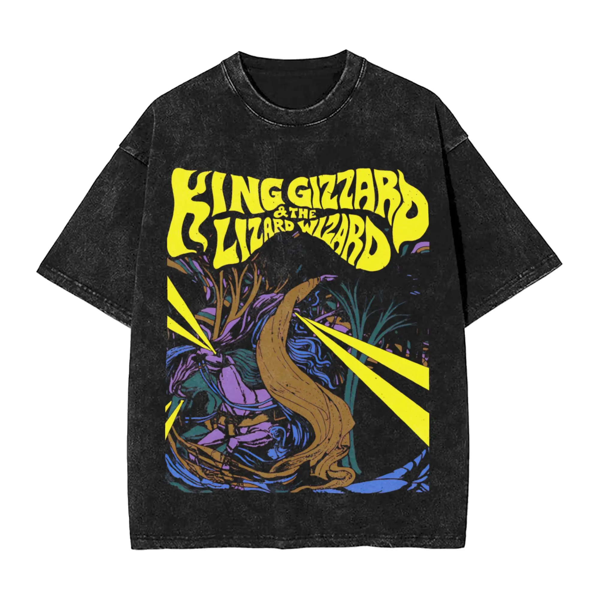 

Retro King Gizzard & Lizard Wizard T Shirt Washed Short Sleeve Oversize T-Shirt for Men Women Streetwear Summer Tops Tees