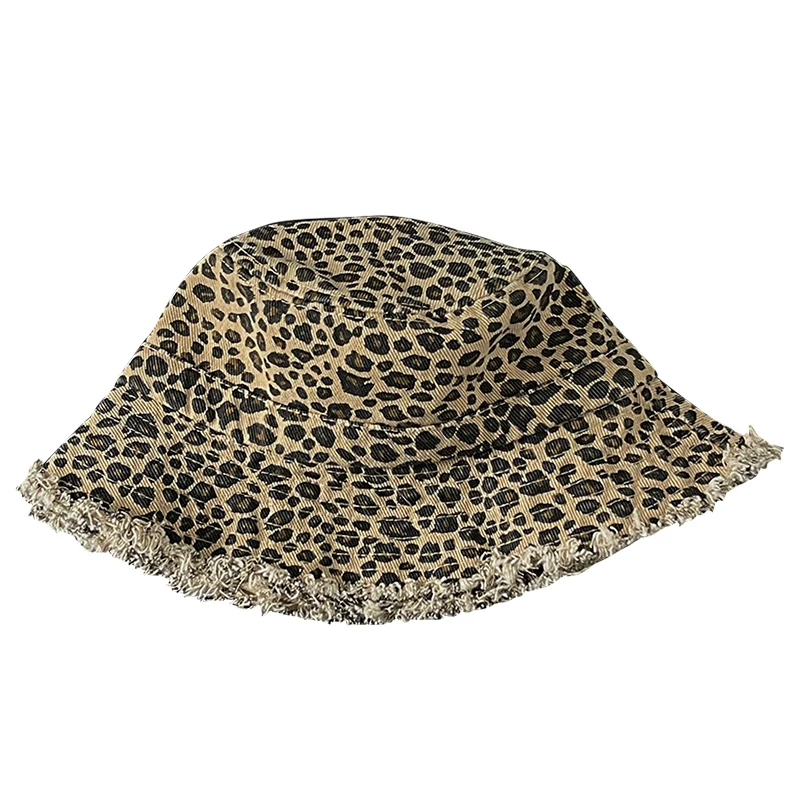 Korean Leopard Print Printed Bucket Hat for Men and Women Street Casual Spring and Autumn Sunshade Foldable Big Eaves Sun Cap