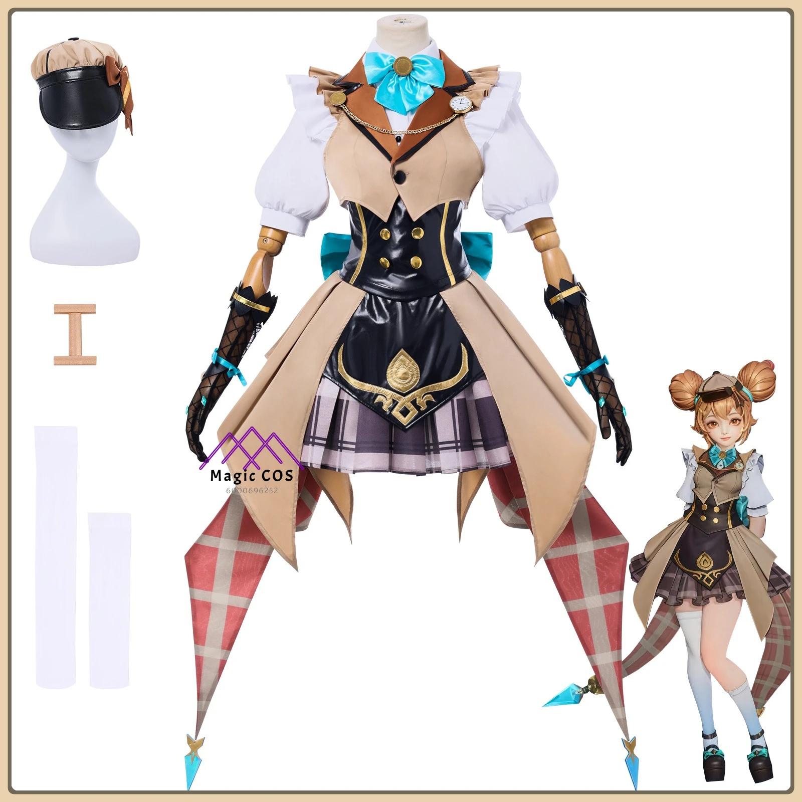 

Honor of Kings Xiao Qiao Role Playing Costume (Female) "Secret Evidence" Uniform+Blonde Wig Full Set High Quality Cosplay Outfit