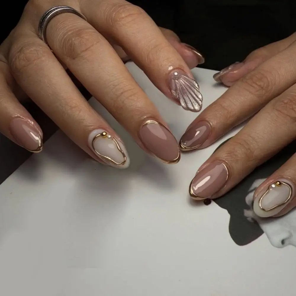 24 قطعة مانيكير طويل اللوز الأظافر كاذبة الفرنسية حافة بيضاء اضغط على الأظافر انفصال أورورا زهرة الأظافر وهمية DIY بها بنفسك #3