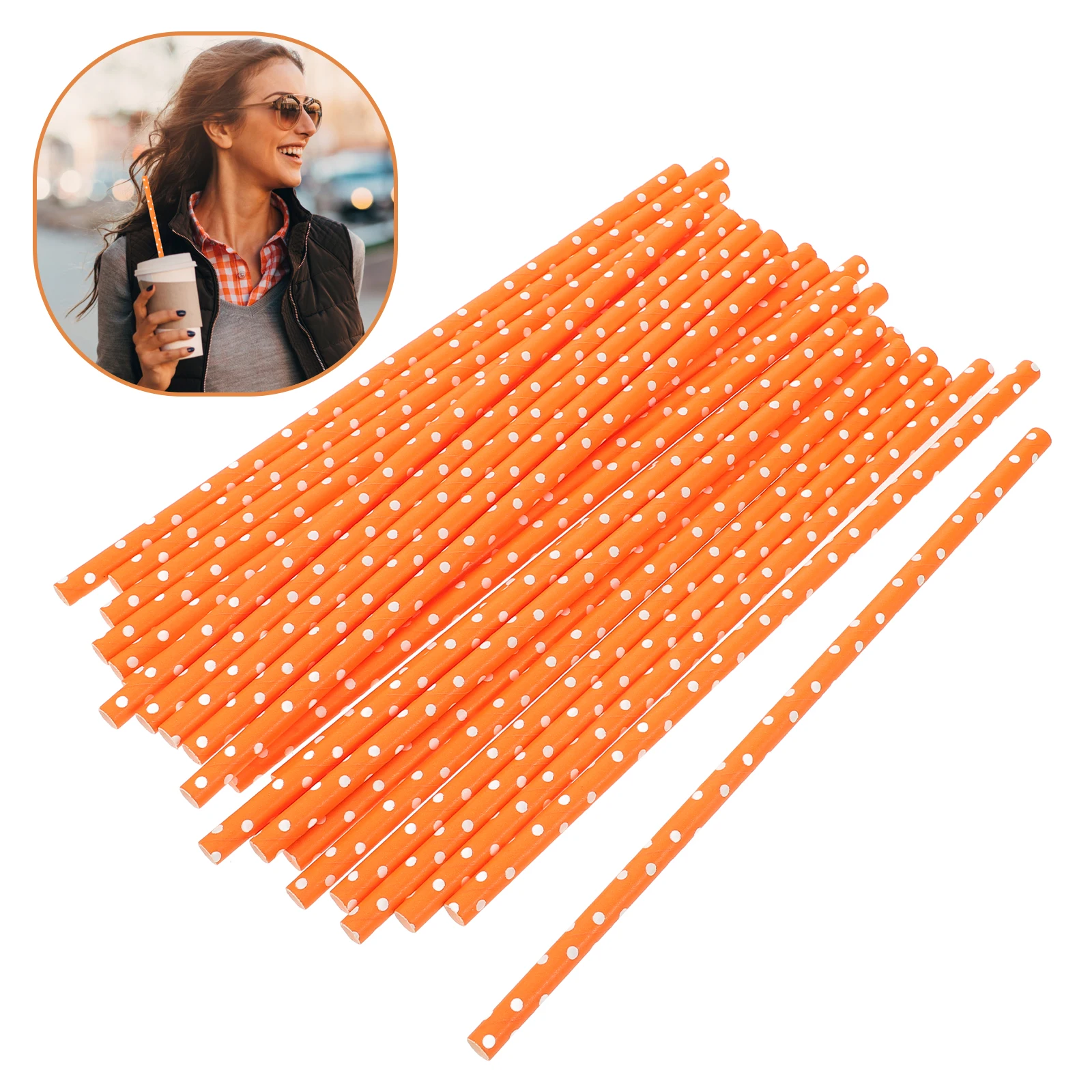 

100pcs Colored Paper Disposable Eco Friendly Party Supplies Birthday Drinking Straws Orange White Straws Decor Drinks