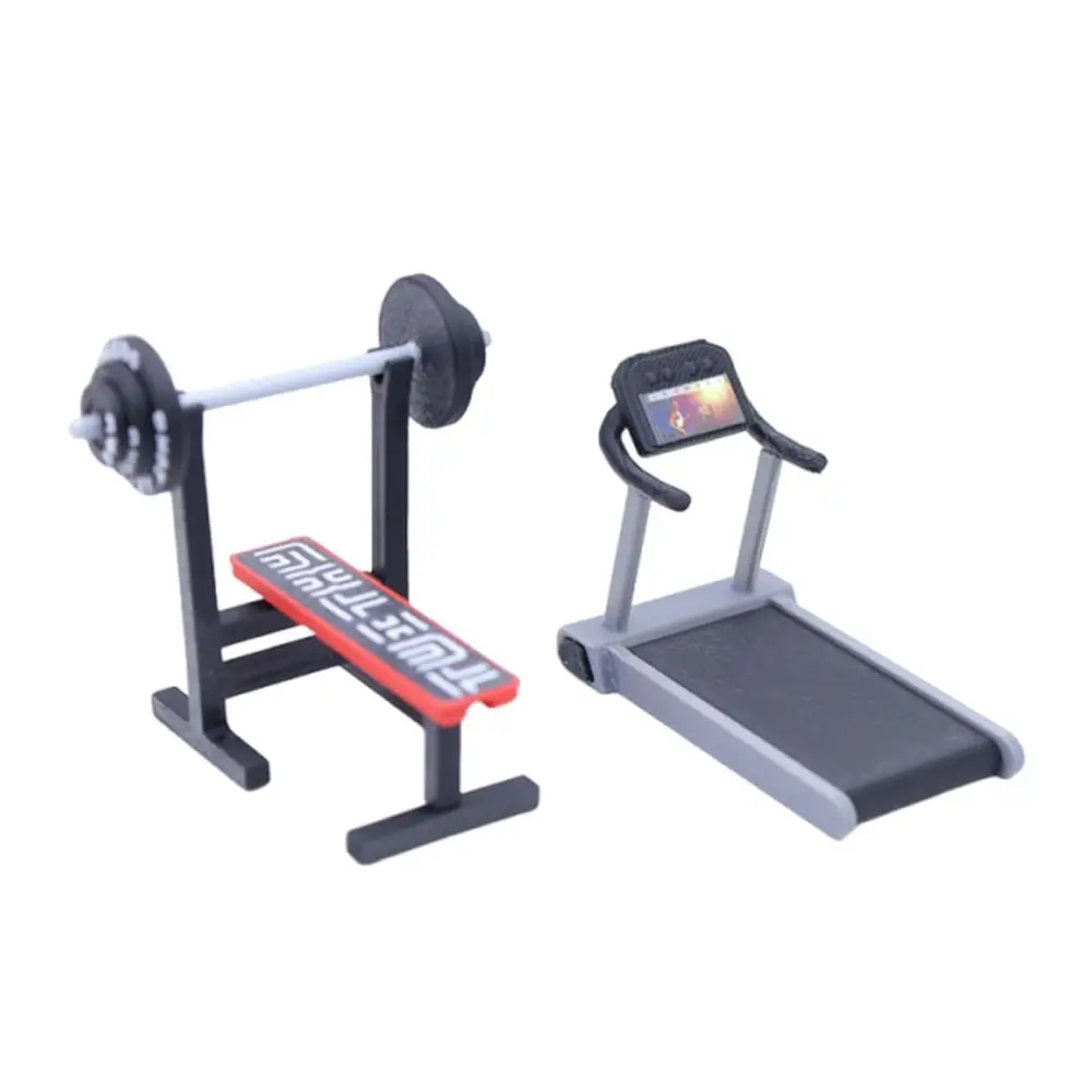 1/12 Dollhouse Fitness Equipment Plastic Grey Mini Bench Press Barbell Model Gym Equipment Photo Props Doll House Treadmill Toy