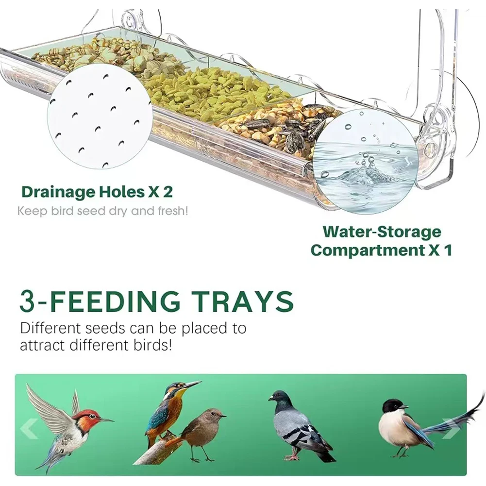 

Window Bird Feeder with Strong Suction Cups Window Mounted Feeder Detachable Hanging Birdhouse Feeder for Outside Garden Yard