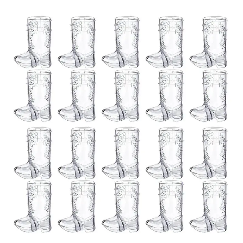 Pack of 20 Clear Plastic Shot Cup Western Theme Decoration Western Boot Plastic Cup Fun Party Supplies