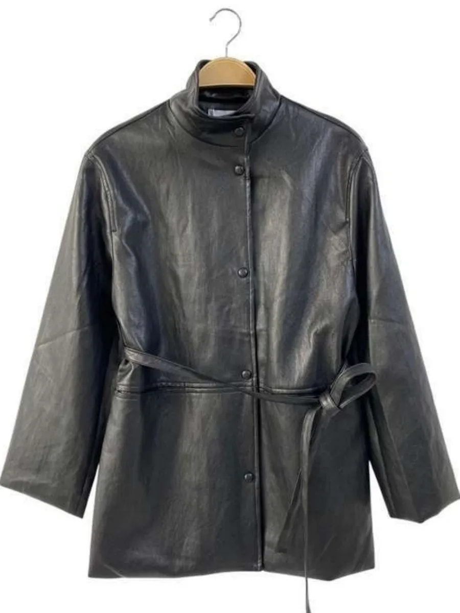 Retro Sle Mujer Biker Jaet PU Abrigo de cuero con cinturón Cintura favorecedora Versátil Largo Sve Faionable Ropa de abrigo
