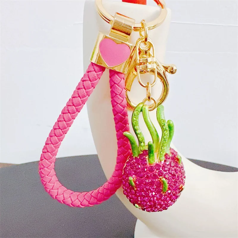 Cute Rhinestone Fruit Charms Keychain Lovely Fruit Pendants Keyrings For Women Kids Car Key Decor Party Jewelry Gift - view 3